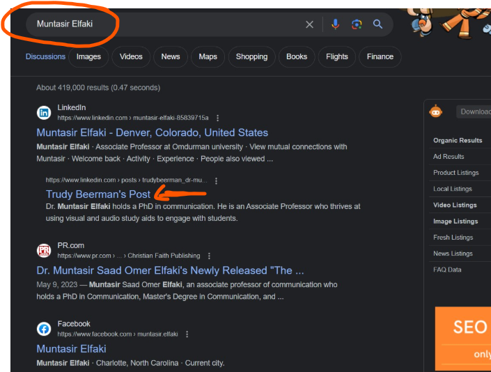 PSI TV guest on page 1 of Google